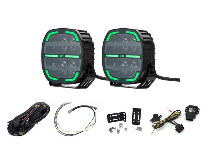 Hovedbilde XG lyspakke med 2x XG7 Canny Canbus, skiltplate og kabelsett.