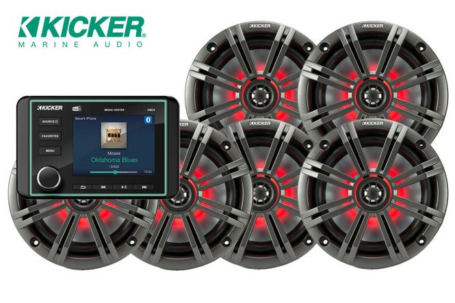 Hovedbilde Kicker Marine Lydpakke – KMC6 & KM654 6 høyttalere + mediasenter m/DAB radio