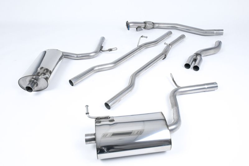 Cat-back Non-resonated (louder) with 100mm GT100 Tailpipes. Manu