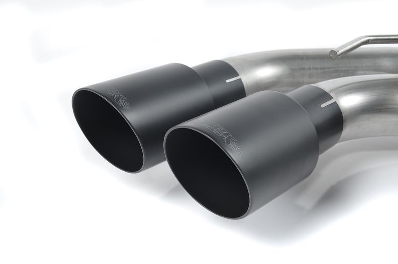 Downpipe-back Resonated (quieter). Cerakote Black OEM-Style Tips