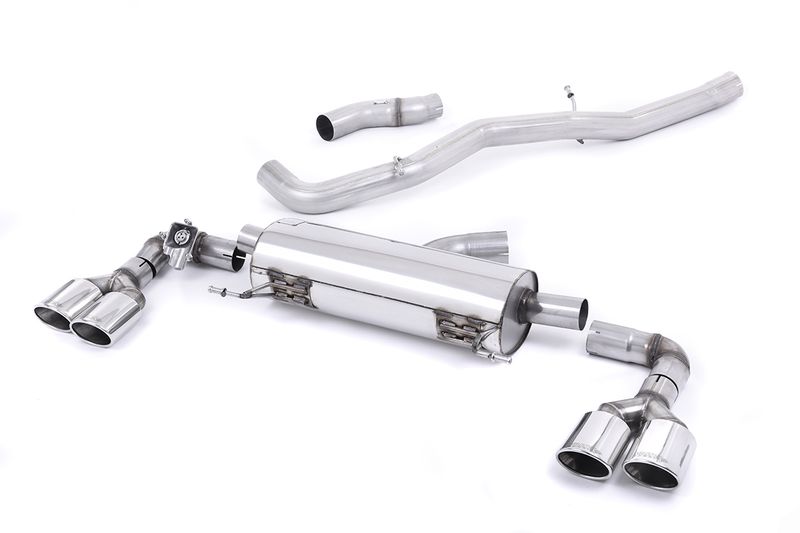Cat-back Non-resonated (louder). Quad Polished Oval Tips