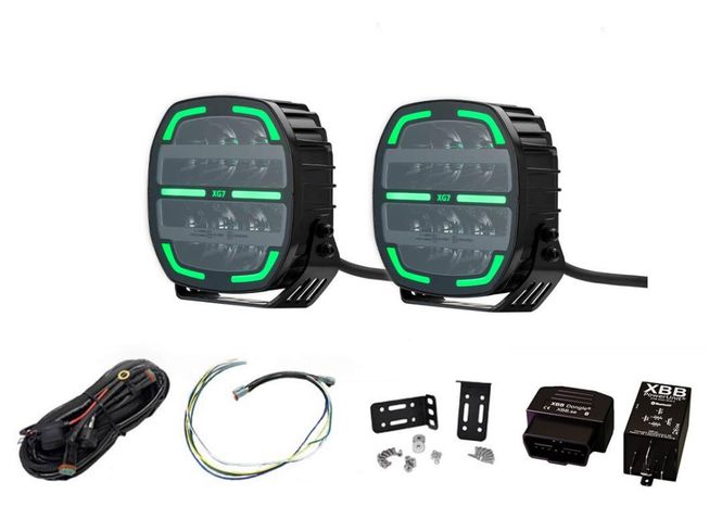 Hovedbilde XG lyspakke med 2x XG7 XBB Canbus, skiltplate og kabelsett.